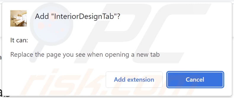 InteriorDesignTab browser hijacker asking for permissions