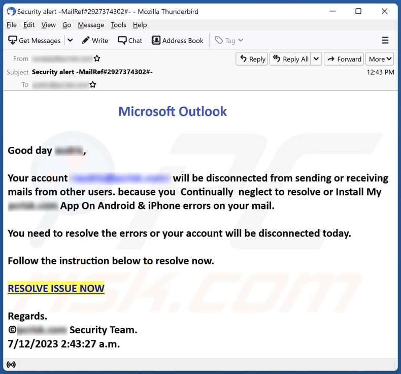 Phishing Alert: New Scam Threatens to Terminate Your Outlook Account, Information Technology