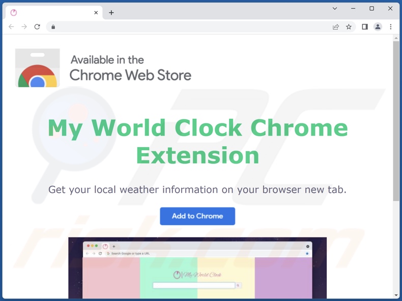 Website used to promote My World Clock browser hijacker