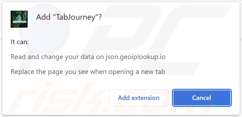 TabJourney browser hijacker asking for permissions