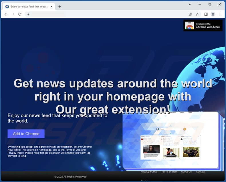 Website used to promote Your Best World News Extension browser hijacker