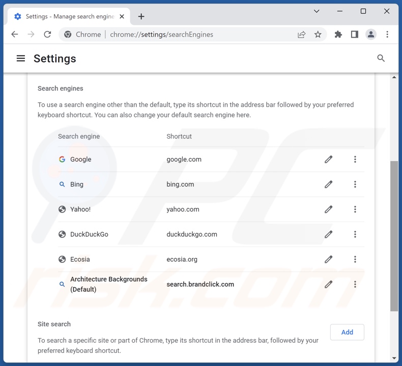 Removing search.brandclick.com from Google Chrome default search engine