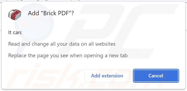 Brick PDF browser hijacker asking for permissions