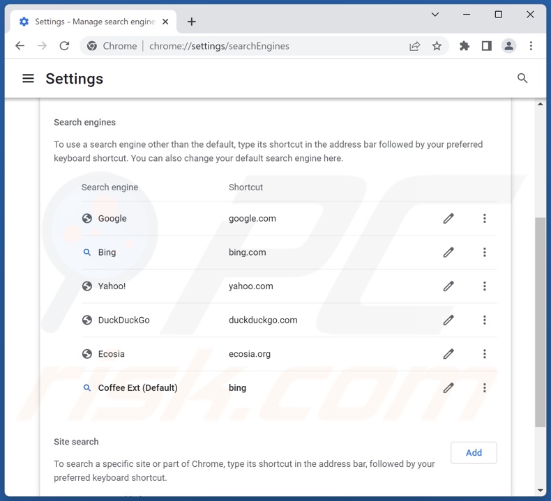 Changing Google Chrome default search engine