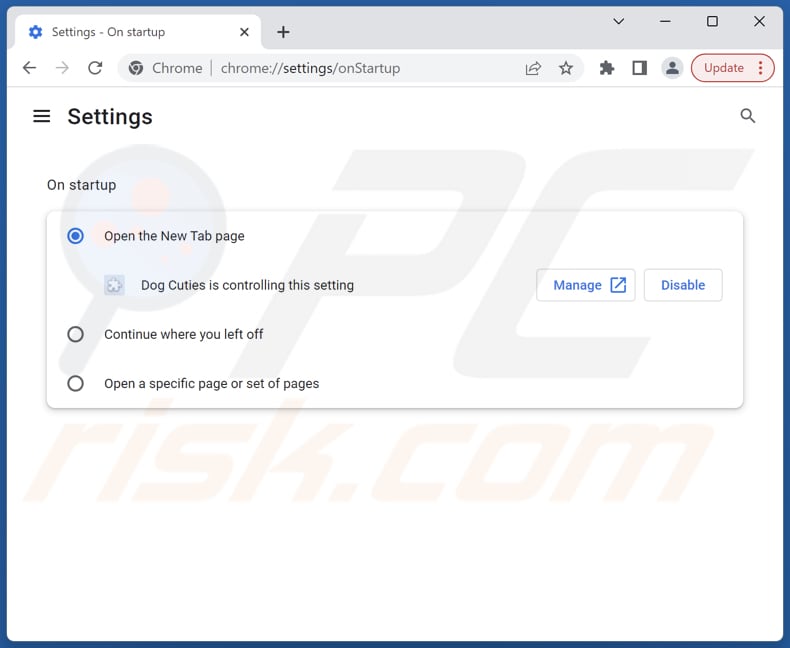 Removing dogcuties.com from Google Chrome homepage
