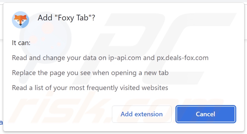 Foxy Tab browser hijacker asking for permissions