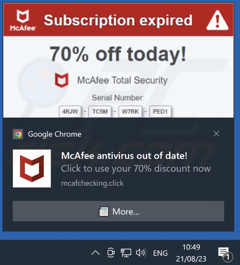 Advertisement delivered by the mcafchecking[.]click webpage