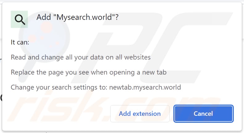 Mysearch.world browser hijacker asking for permissions