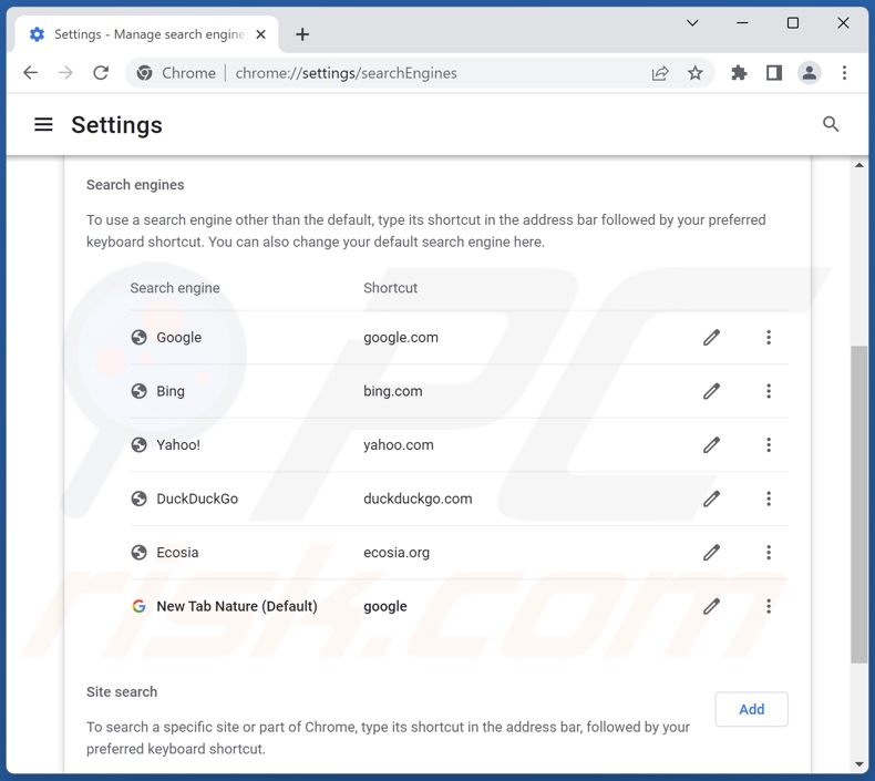 Changing Google Chrome default search engine