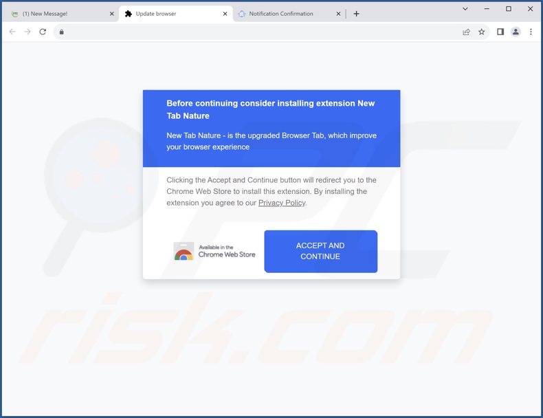 Deceptive website used to promote New Tab Nature browser hijacker
