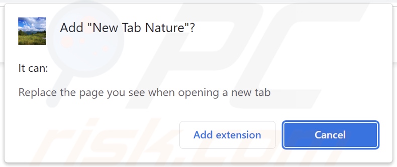 New Tab Nature browser hijacker asking for permissions