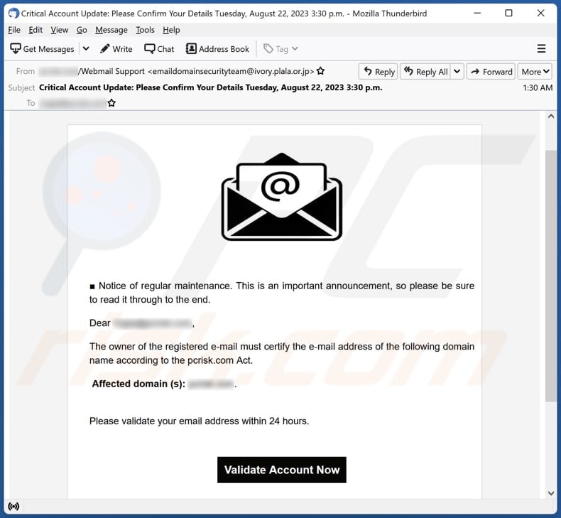 Notice Of Regular Maintenance email spam campaign