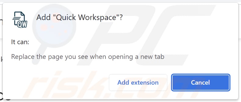 Quick Workspace browser hijacker asking for permissions