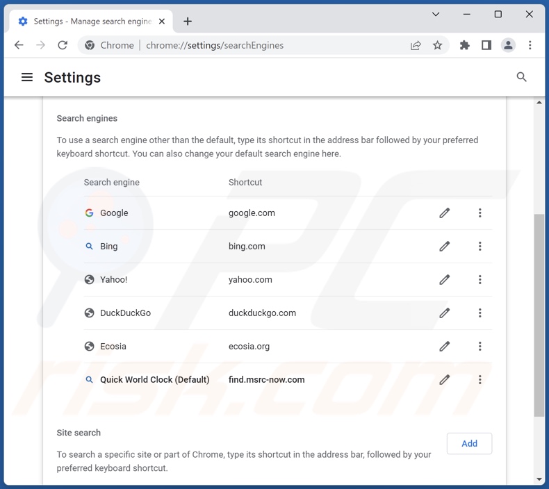 Removing find.msrc-now.com from Google Chrome default search engine