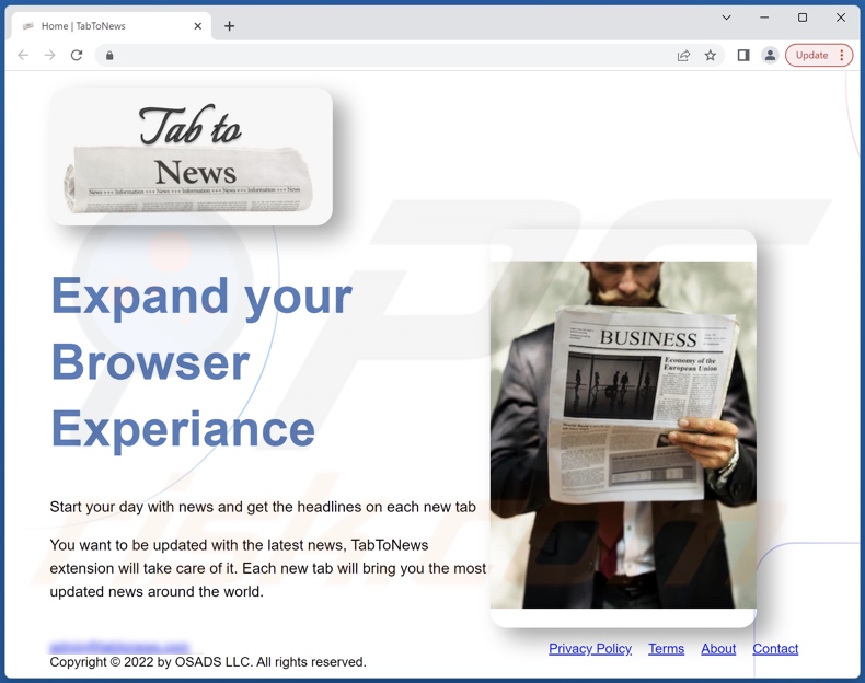 Website used to promote Tabtonews browser hijacker