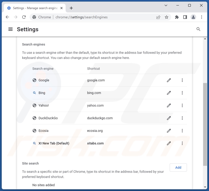 Removing xitabs.com from Google Chrome default search engine