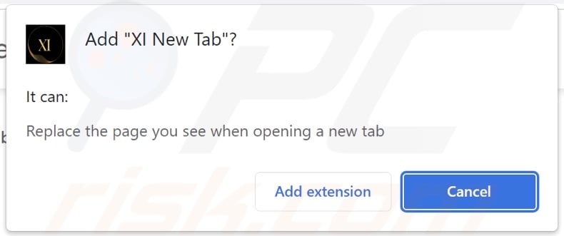 XI New Tab browser hijacker asking for permissions