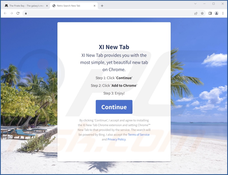 Website used to promote XI New Tab browser hijacker