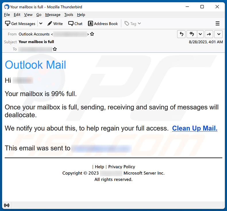 Your Outlook Is Full Email Scam - Removal and recovery steps (updated)