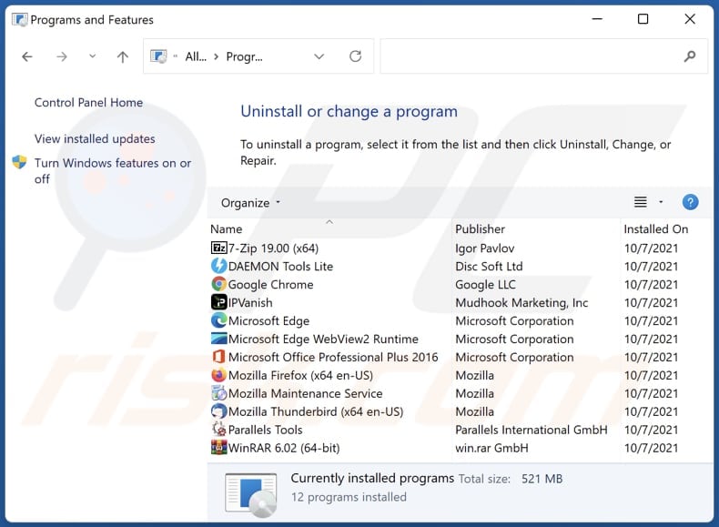 DinornisRobustus malicious extension uninstall via Control Panel