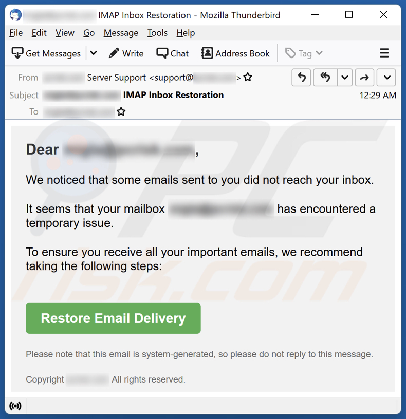 Emails Did Not Reach Your Inbox email spam campaign