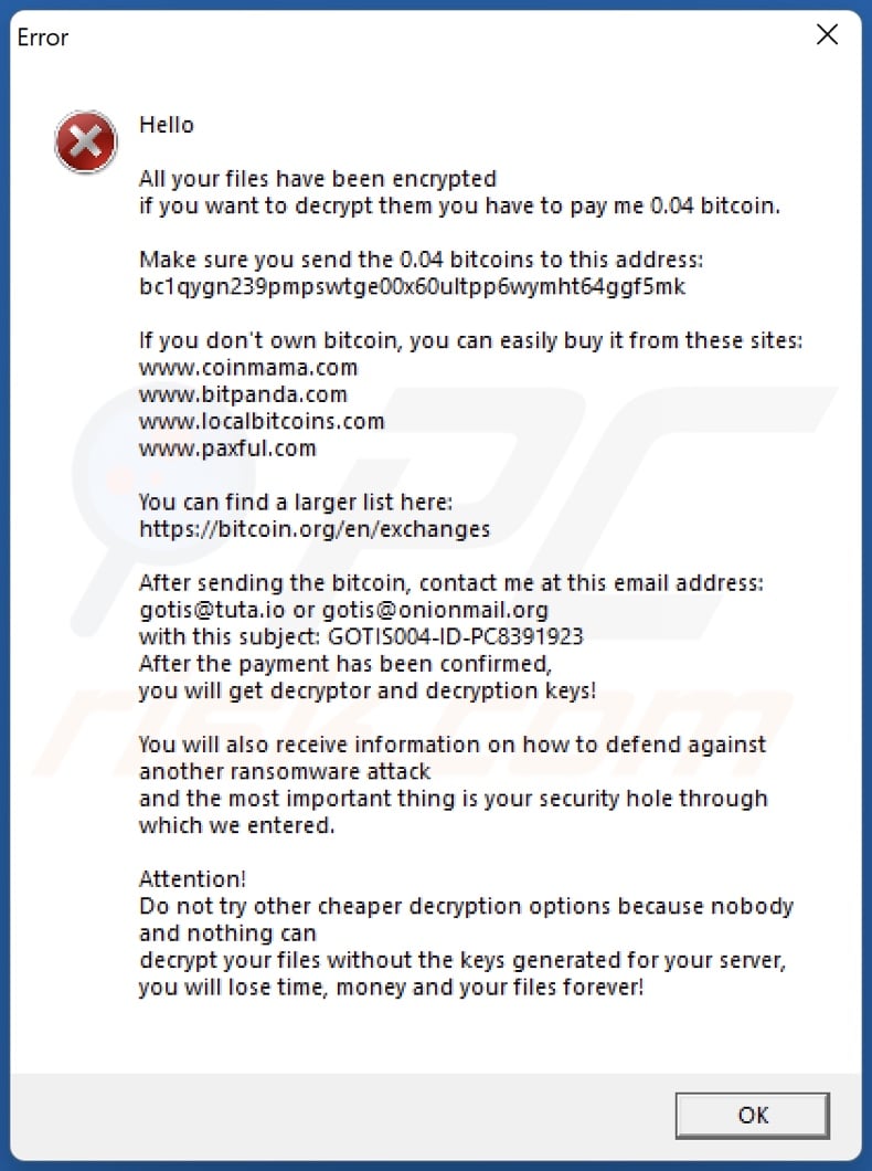 Got ransomware ransom note (pop-up)