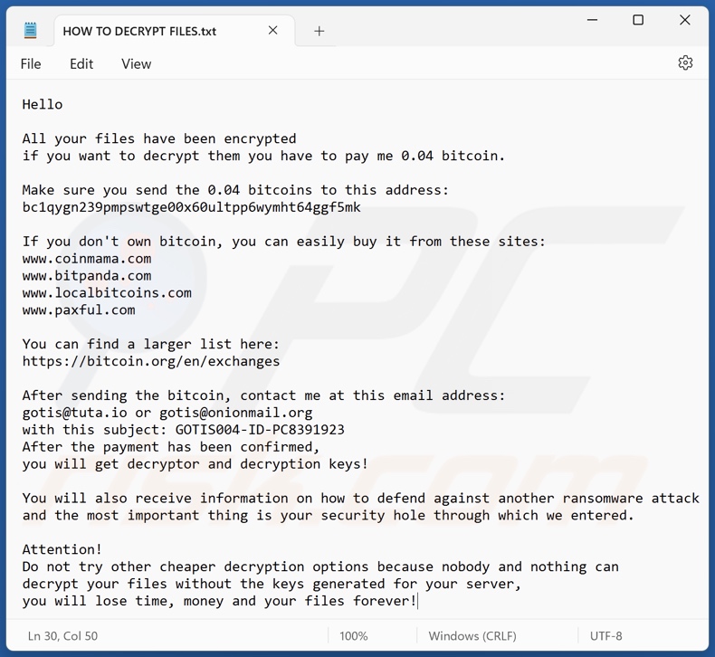 Got ransomware text file (HOW TO DECRYPT FILES.txt)