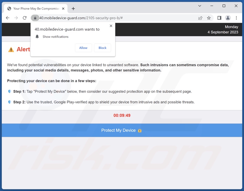 mobiledevice-guard[.]com pop-up redirects