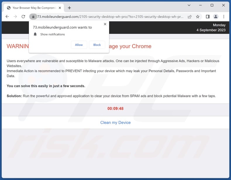 mobileunderguard[.]com pop-up redirects