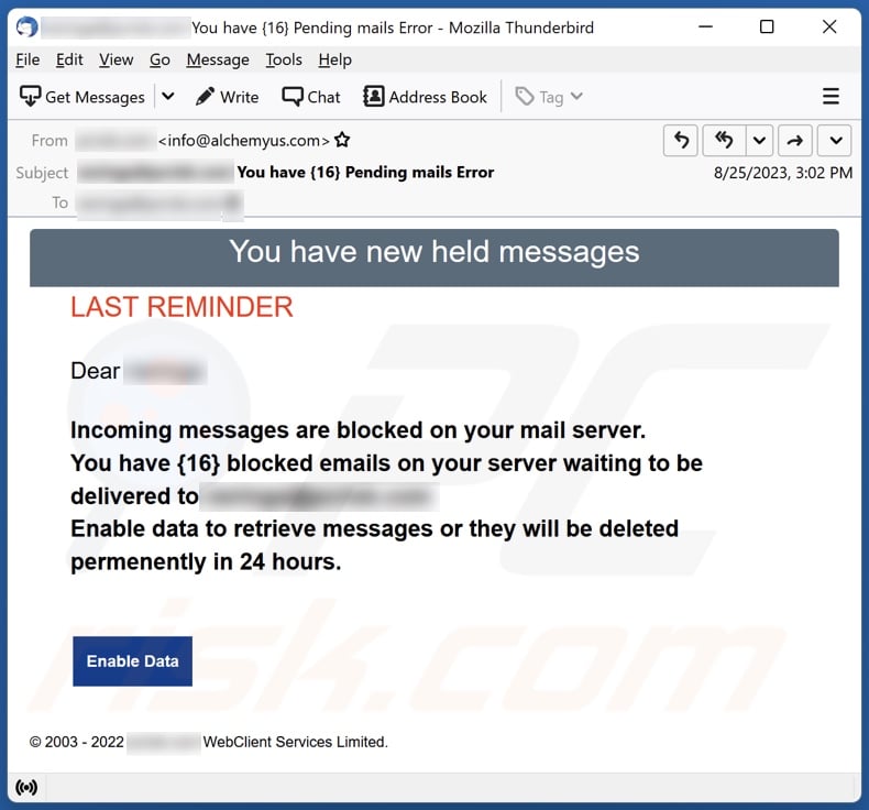 You Have New Held Messages email spam campaign