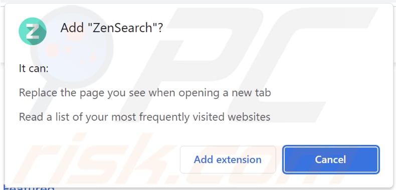 ZenSearch browser hijacker asking for permissions