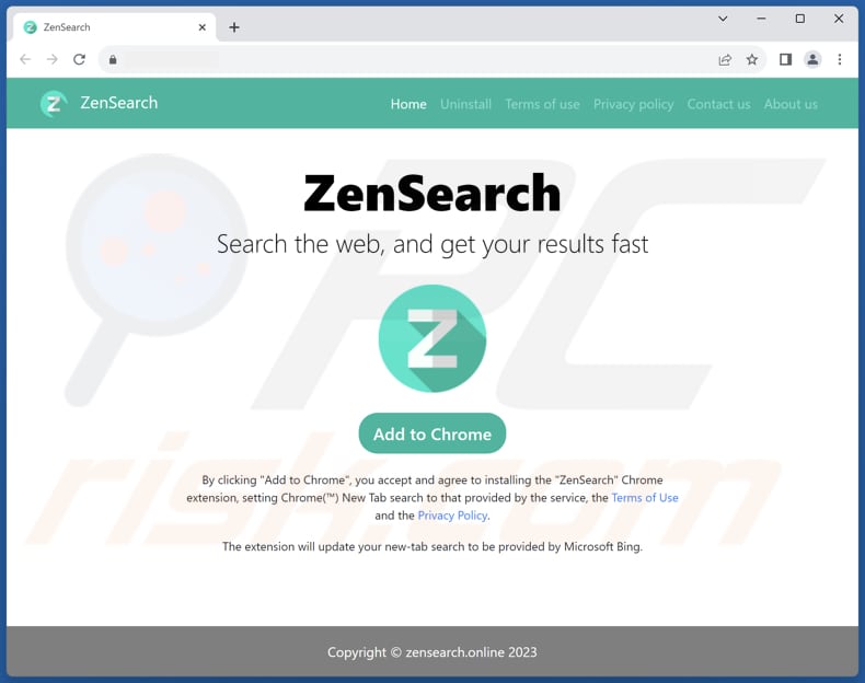 Website used to promote ZenSearch browser hijacker
