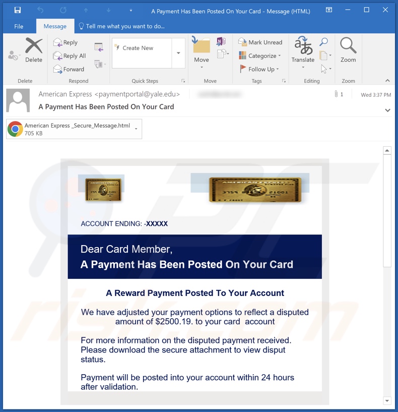 A Payment Has Been Posted On Your Card email spam campaign