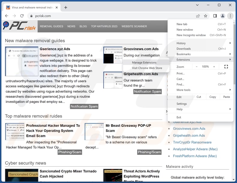 Removing CucurbitaPepo malicious extension from Google Chrome step 1