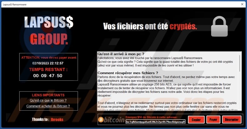 Lapsus$ Group ransomware ransom note (pop-up)