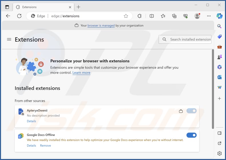 ApteryxOwenii malicious extension on Edge