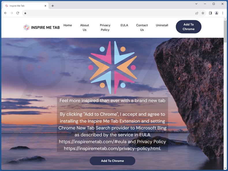 Website used to promote Inspire Me Tab browser hijacker