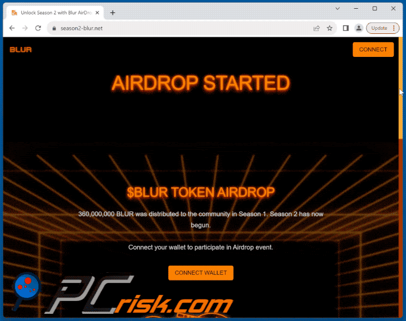 Appearance of BLUR TOKEN AIRDROP scam