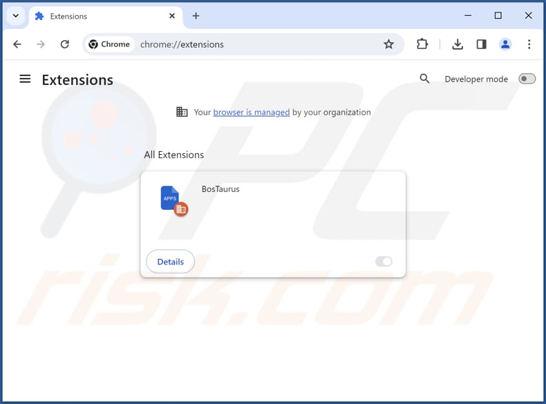 Removing BosTaurus malicious extension from Google Chrome step 2