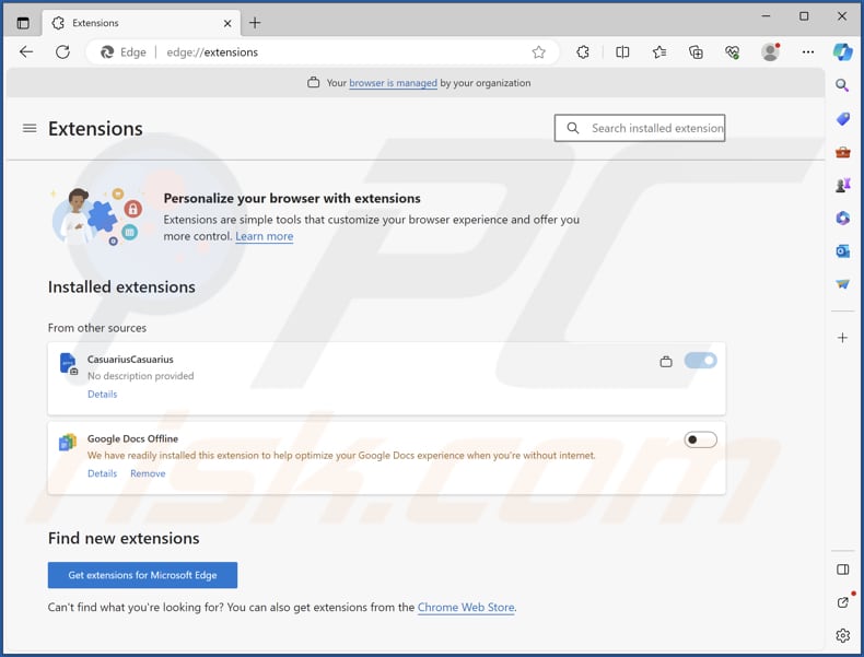 CasuariusCasuarius malicious extension on Edge browser