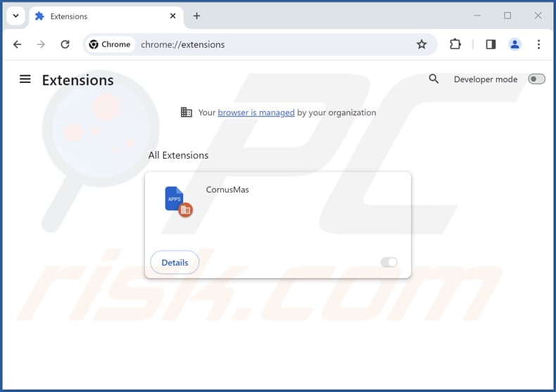 Removing CornusMas malicious extension from Google Chrome step 2
