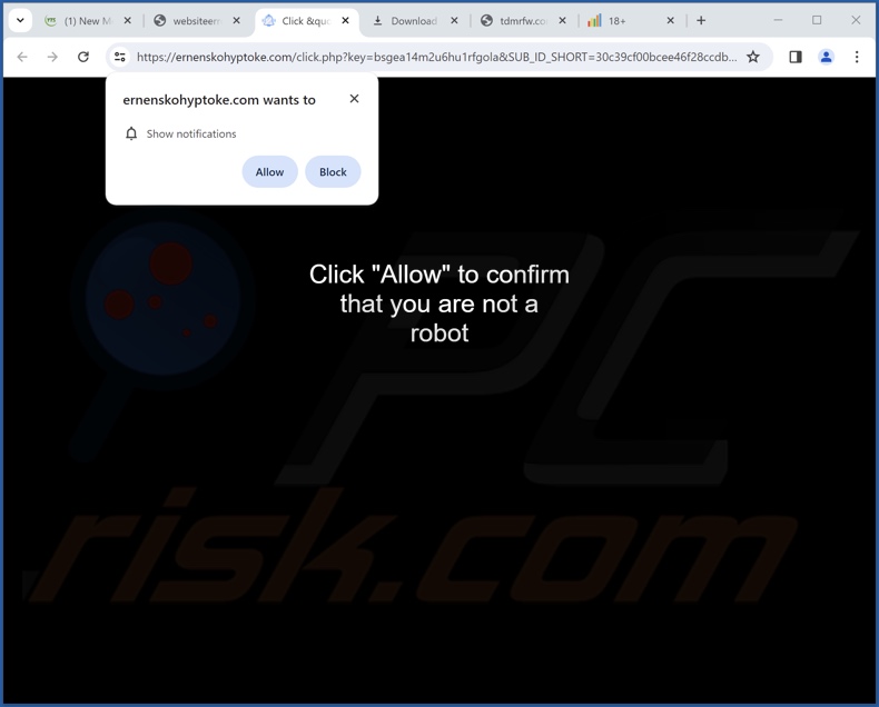 ernenskohyptoke[.]com pop-up redirects