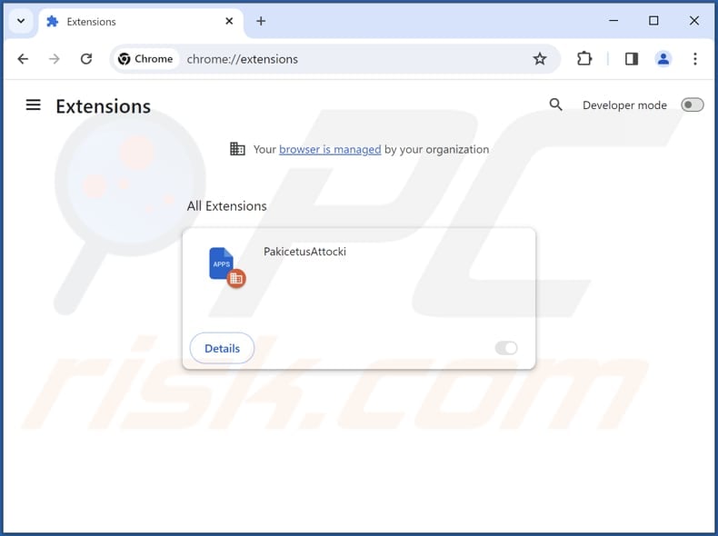 Removing PakicetusAttocki malicious extension from Google Chrome step 2