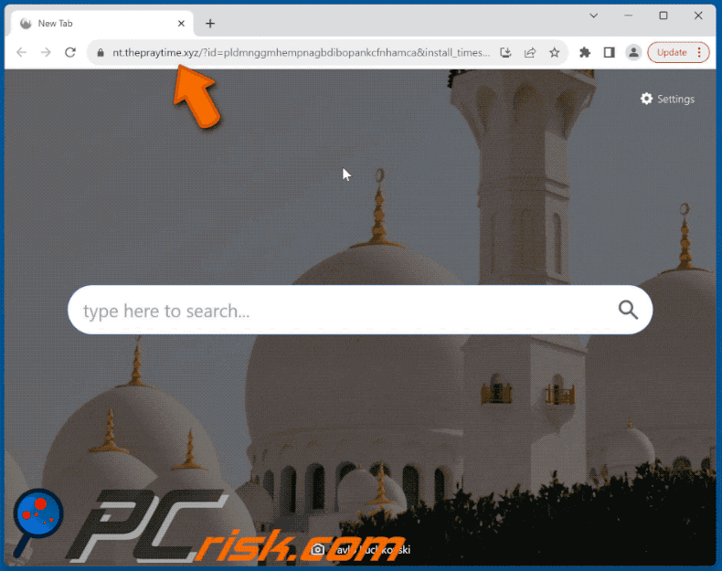 The Pray Time browser hijacker thepraytime.xyz redirects to google.com