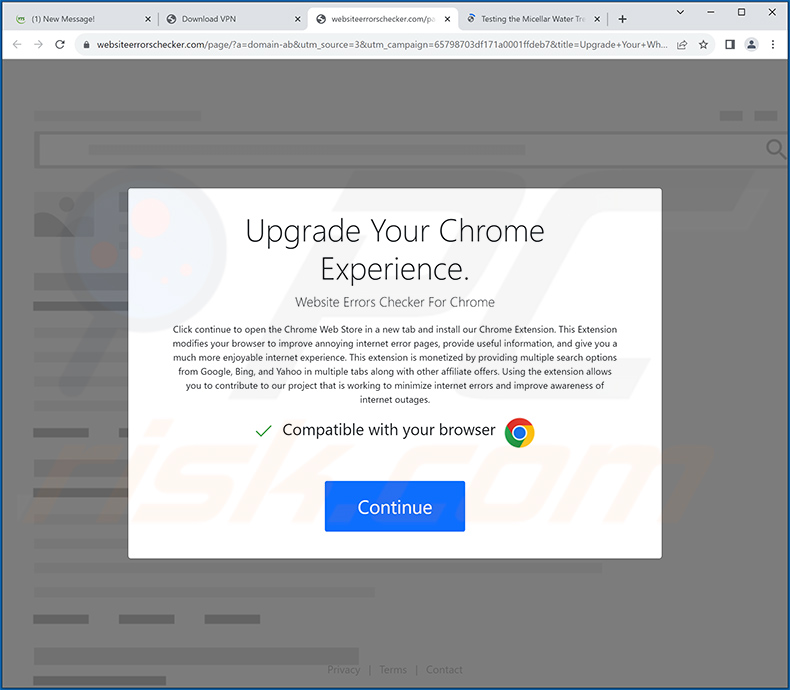 Deceptive site used to promote Website Errors Checker adware