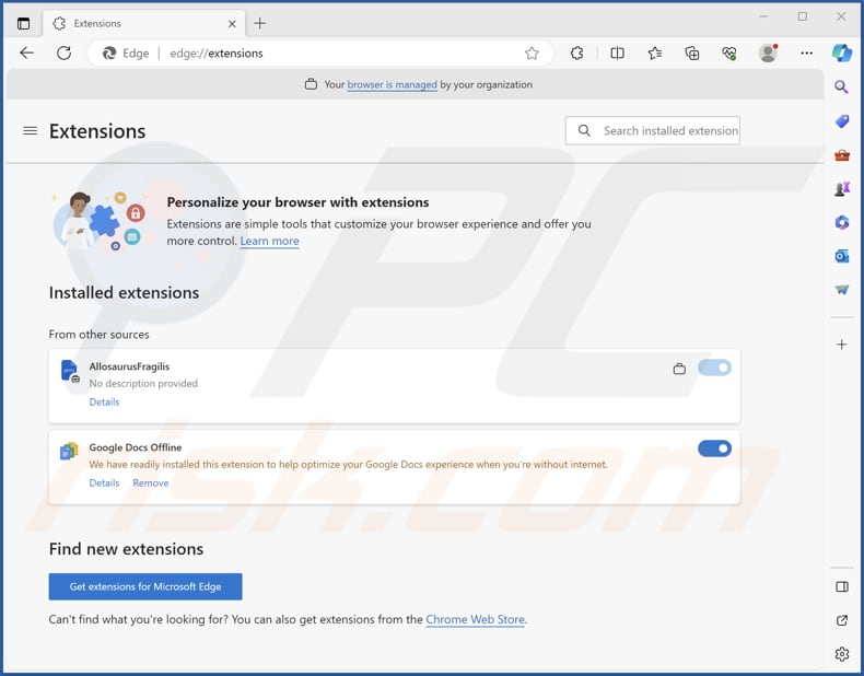 AllosaurusFragilis malicious extension on Edge