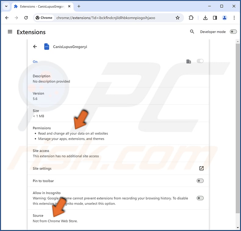 CanisLupusGregoryi malicious extension app info