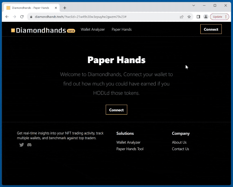 Appearance of Diamondhands Wallet Analyser scam