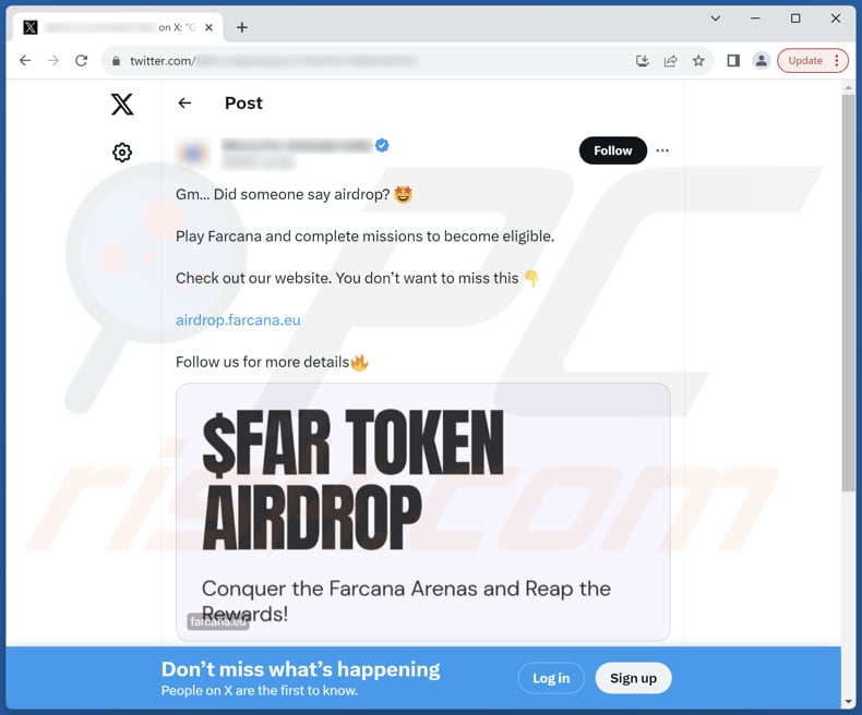 FAR TOKEN AIRDROP scam post on X (Twitter)