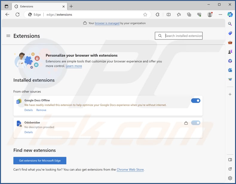 Odobenidae malicious extension on Edge browser